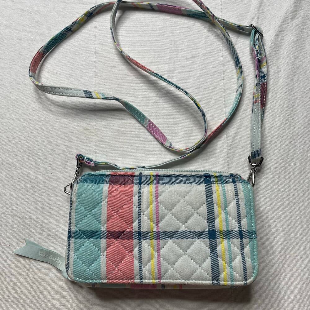 Vera Bradley RFID All in One Crossbody Bag Pastel Plaid Handbag Purse Travel